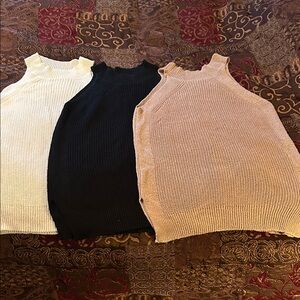 Sleeveless Knit Tops in Cream, Black, and Tan